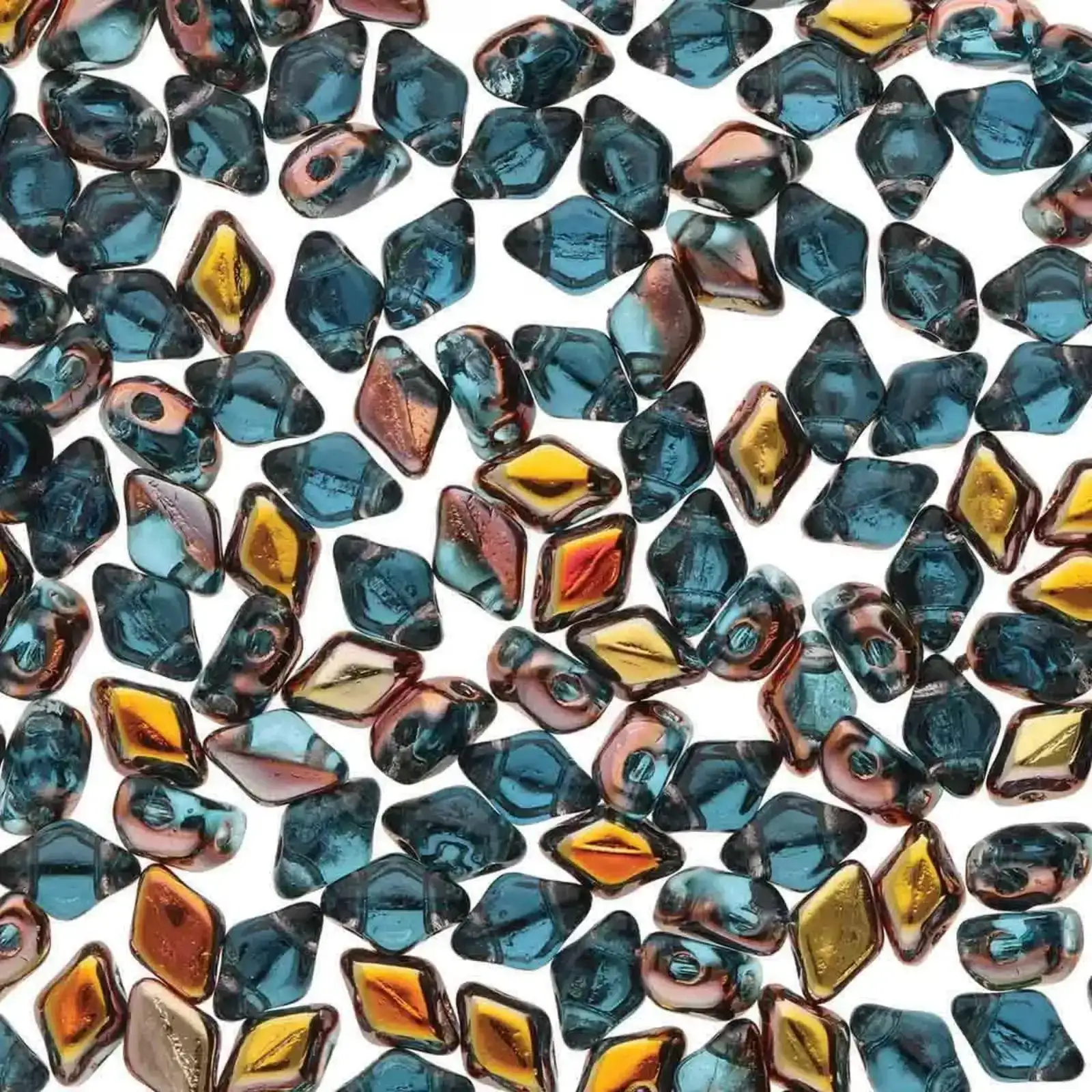 Mini Gemduo Beads, Aquamarine Capri Gold, 5g.