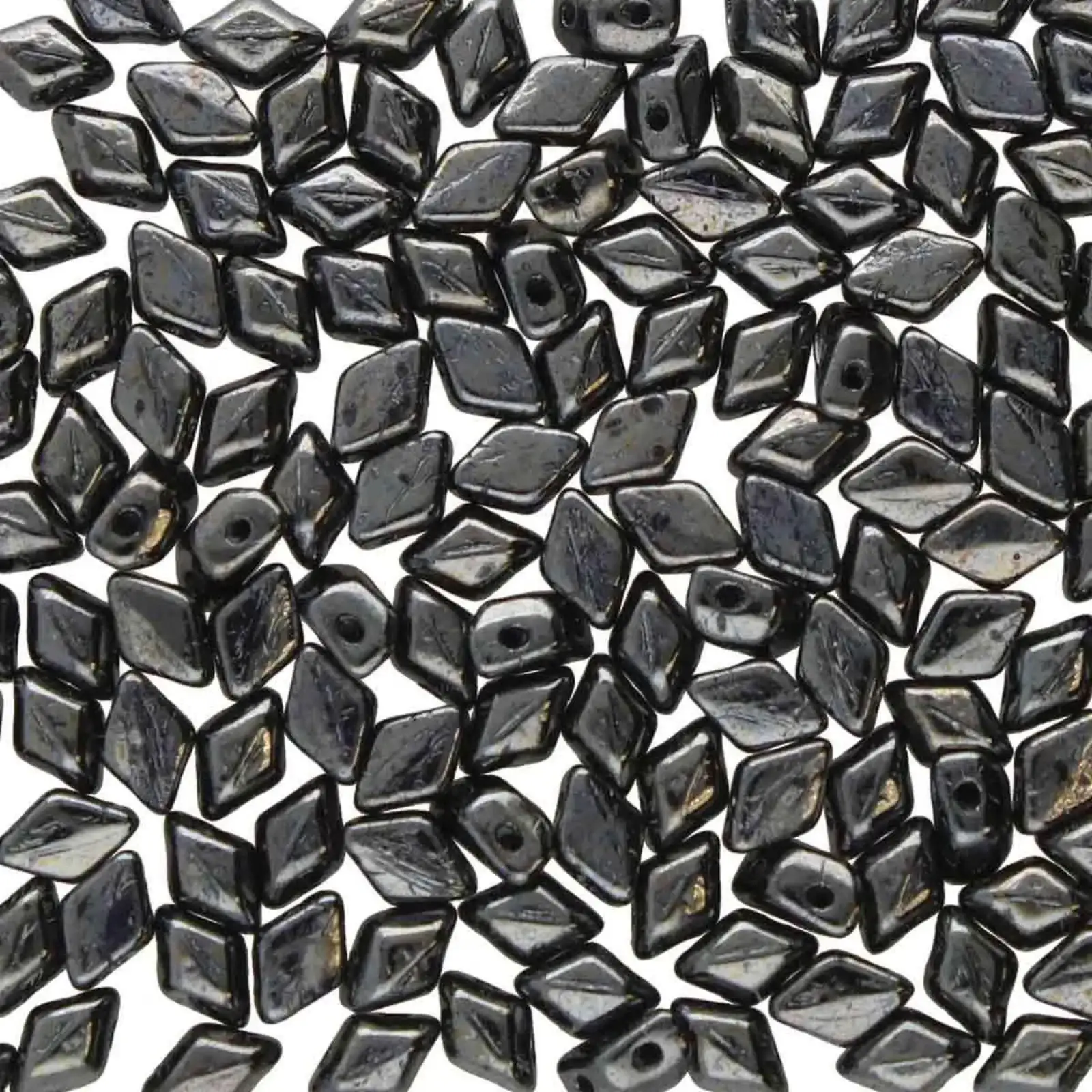 Mini Gemduos Beads, Jet Hematite, 5g.