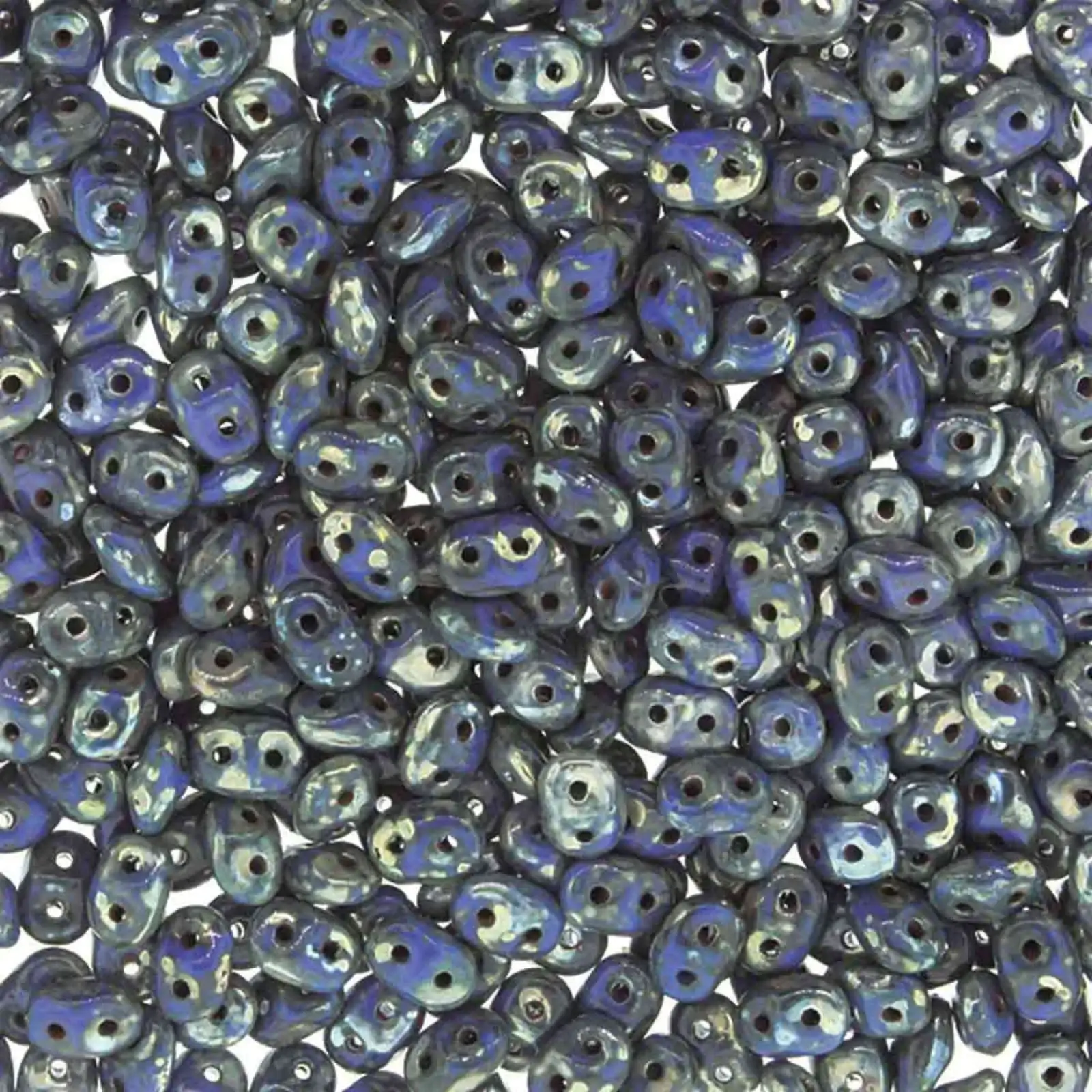 Miniduo Beads, Opaque Blue Picasso, 10g.