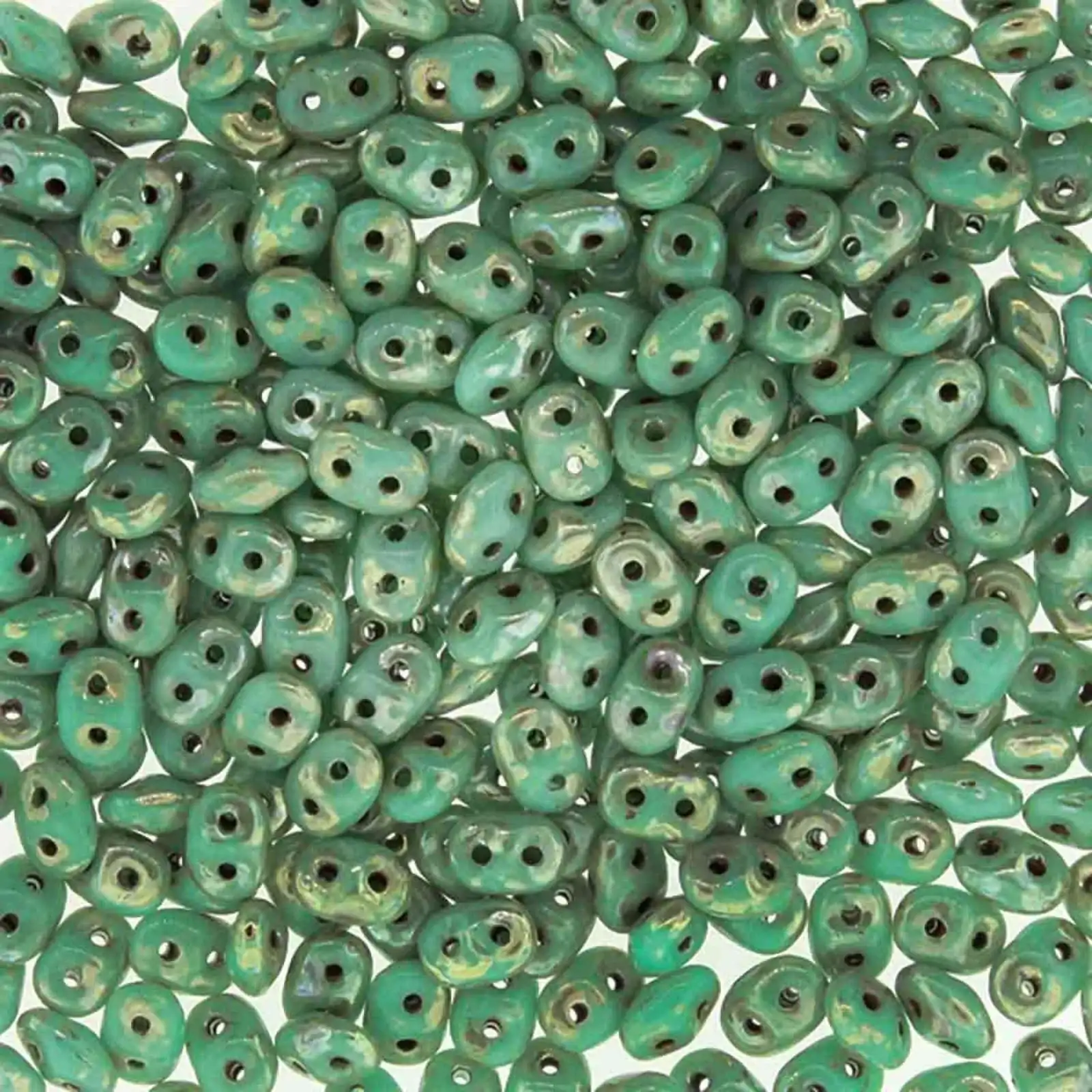 Miniduo Beads, Turquoise Green Picasso, 10g.