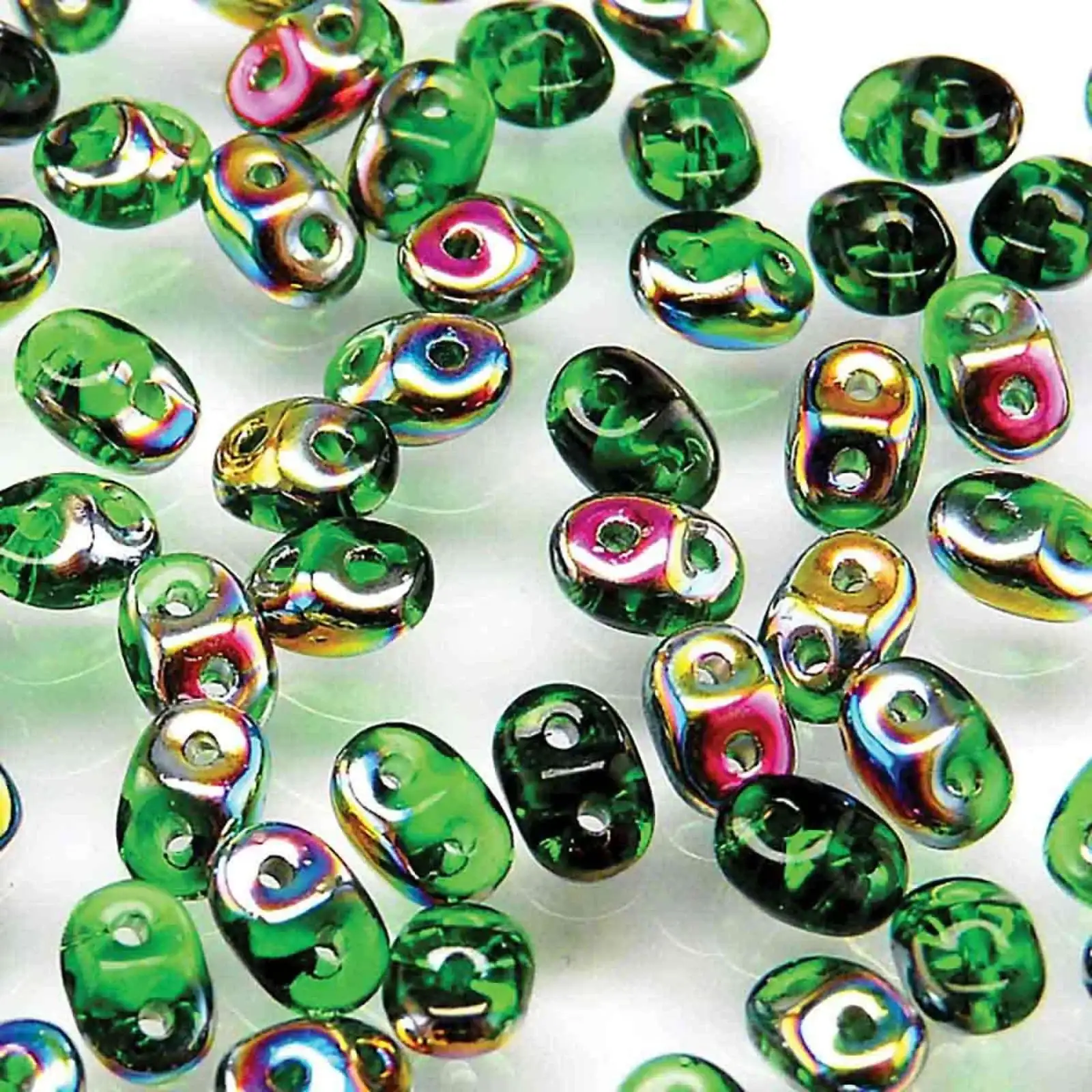 Miniduo Beads, Chrysolite Vitrail, 10g.