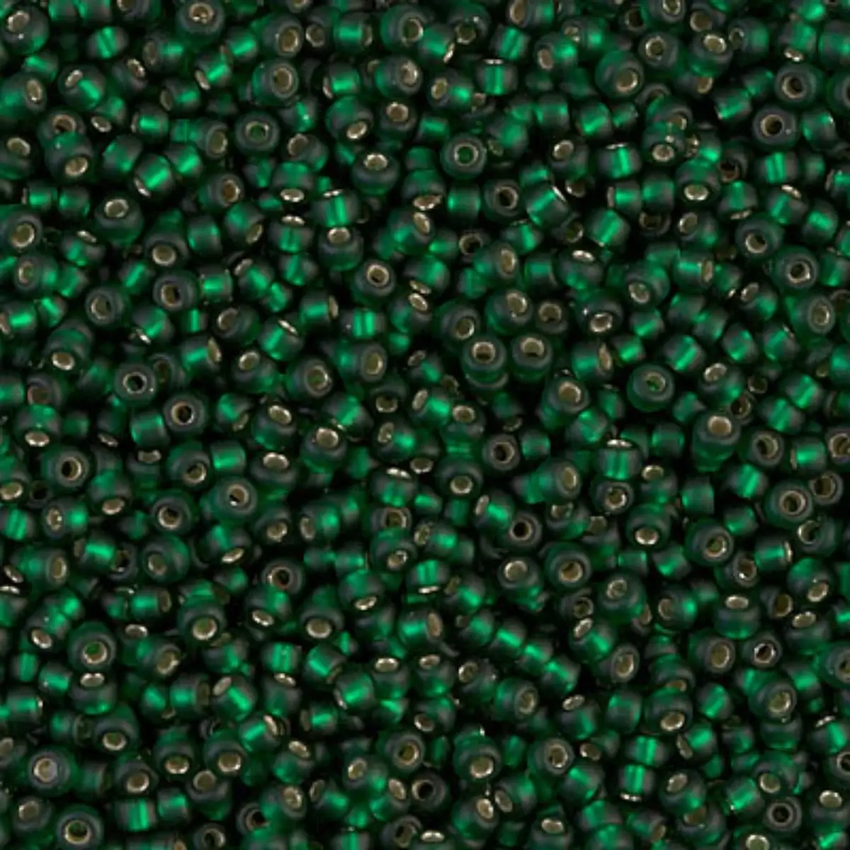 Miyuki 11/0 Seed Beads, 11-0027F, Matte Silver Lined Dark Emerald, 10g