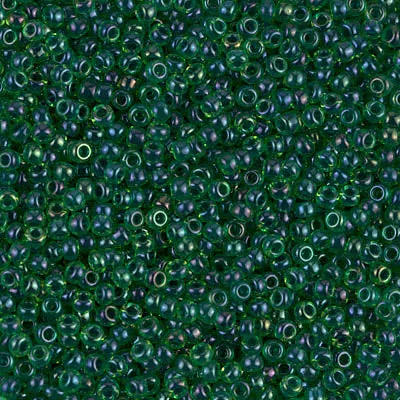 Miyuki 11/0 Seed Beads, 11-0332, Dark Blue Lined Green AB, 10g