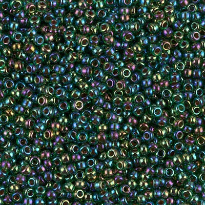 Miyuki 11/0 Seed Beads, 11-0344, Fuchsia Lined Emerald AB, 10g