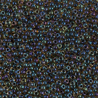 Miyuki 11/0 Seed Beads, 11-0349, Navy Lined Light Topaz AB, 10g