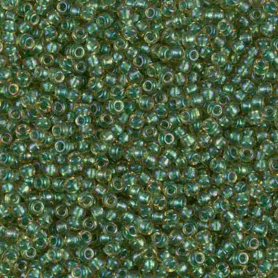 Miyuki 11/0 Seed Beads, 11-0375, Sparkling Green Lined Light Topaz Luster, 10g