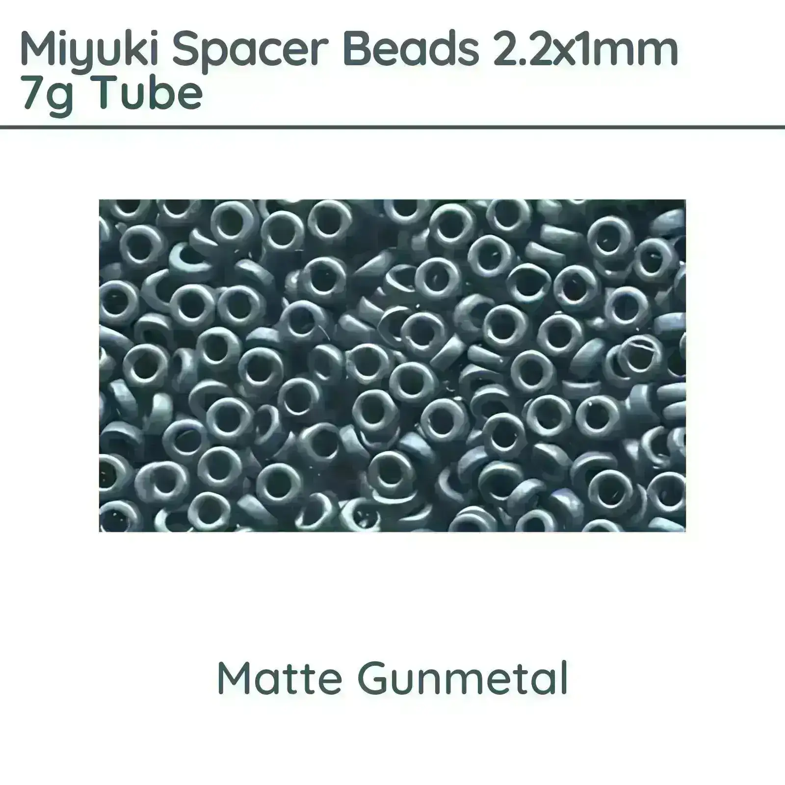 Miyuki Spacer Beads, 2.2x1mm, 7g Tube, Matte Gunmetal