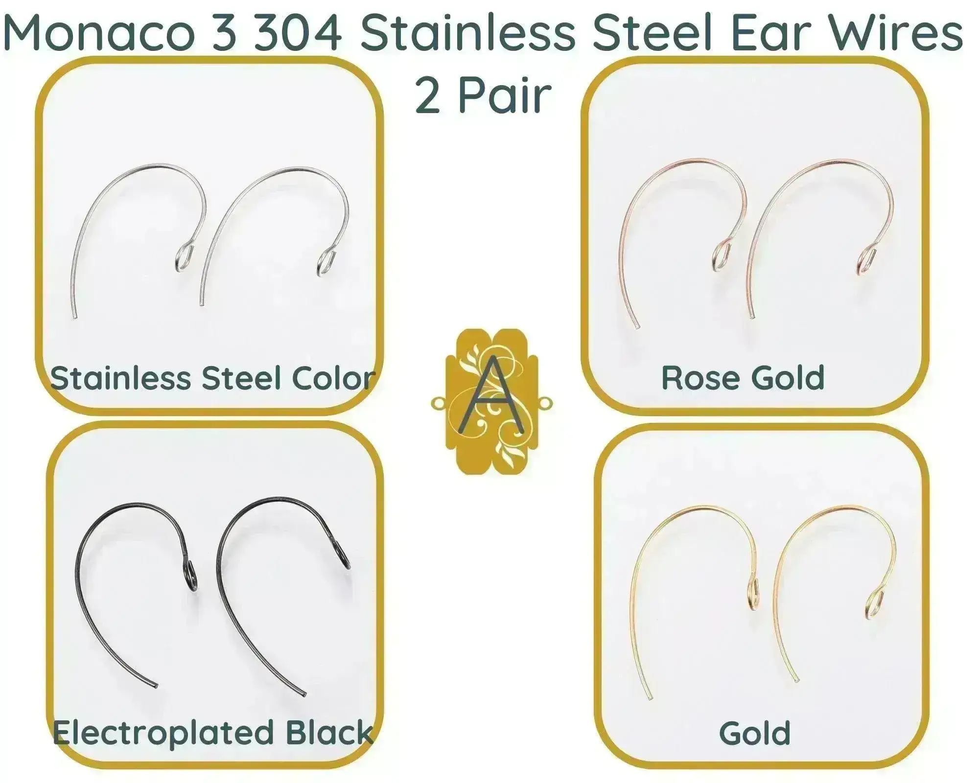 Monaco 3, 304 Stainless Steel Ear Wires in 4 Finishes
