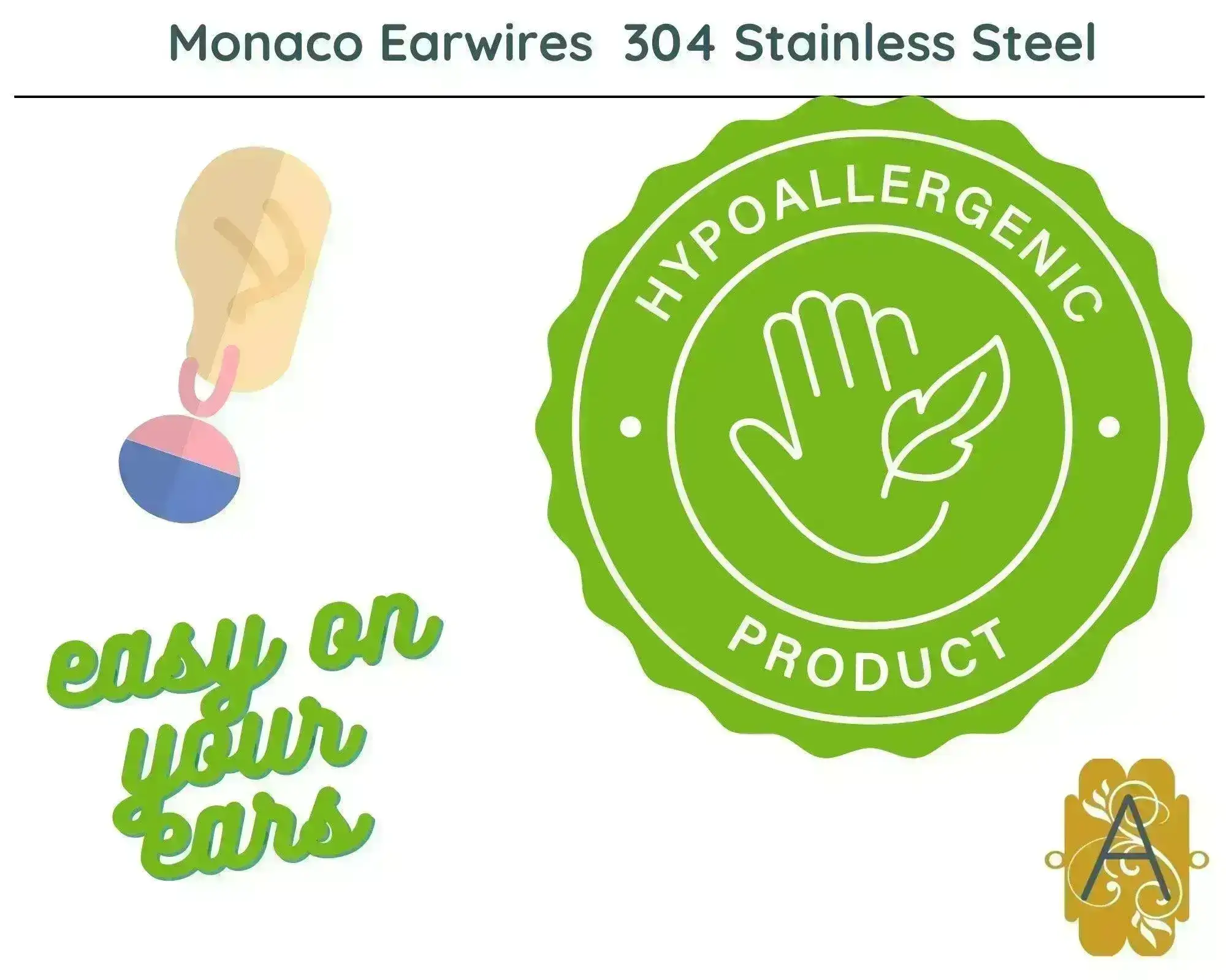 Monaco 7, 304 Stainless Steel, Fancy Earring Studs, with Loop and Ear Nut, 4 Pcs. - Image 4