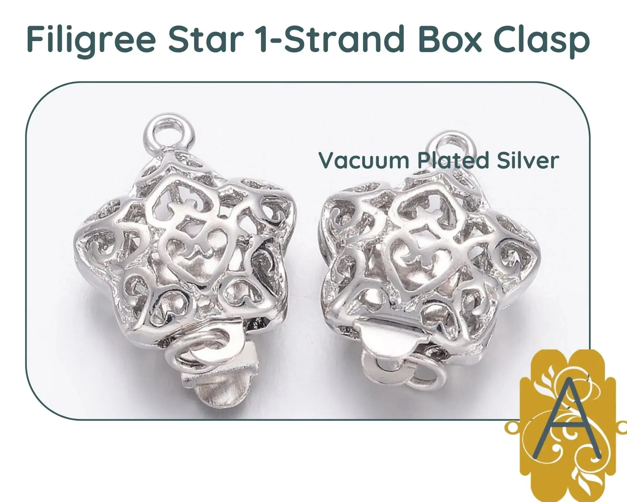 Filigree Star, 1-Strand Box Clasps, Real Platinum Plate