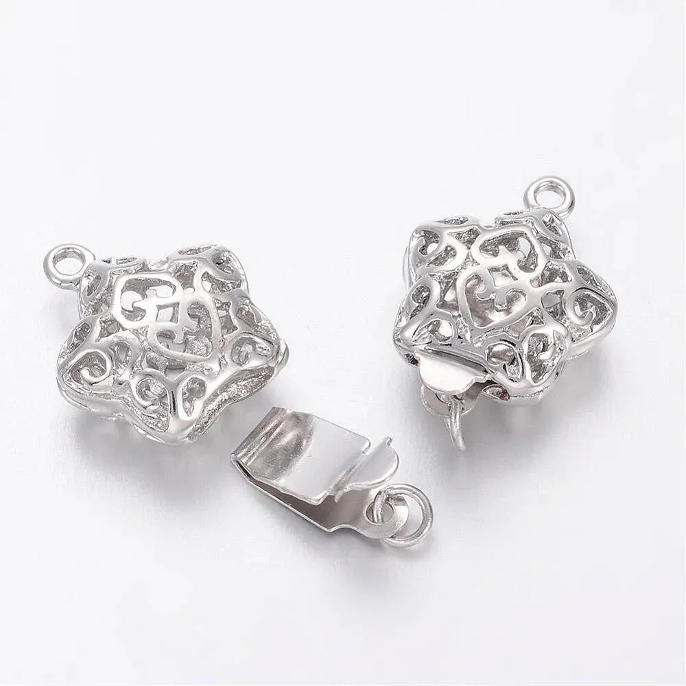 Filigree Star, 1-Strand Box Clasps, Real Platinum Plate - Image 2