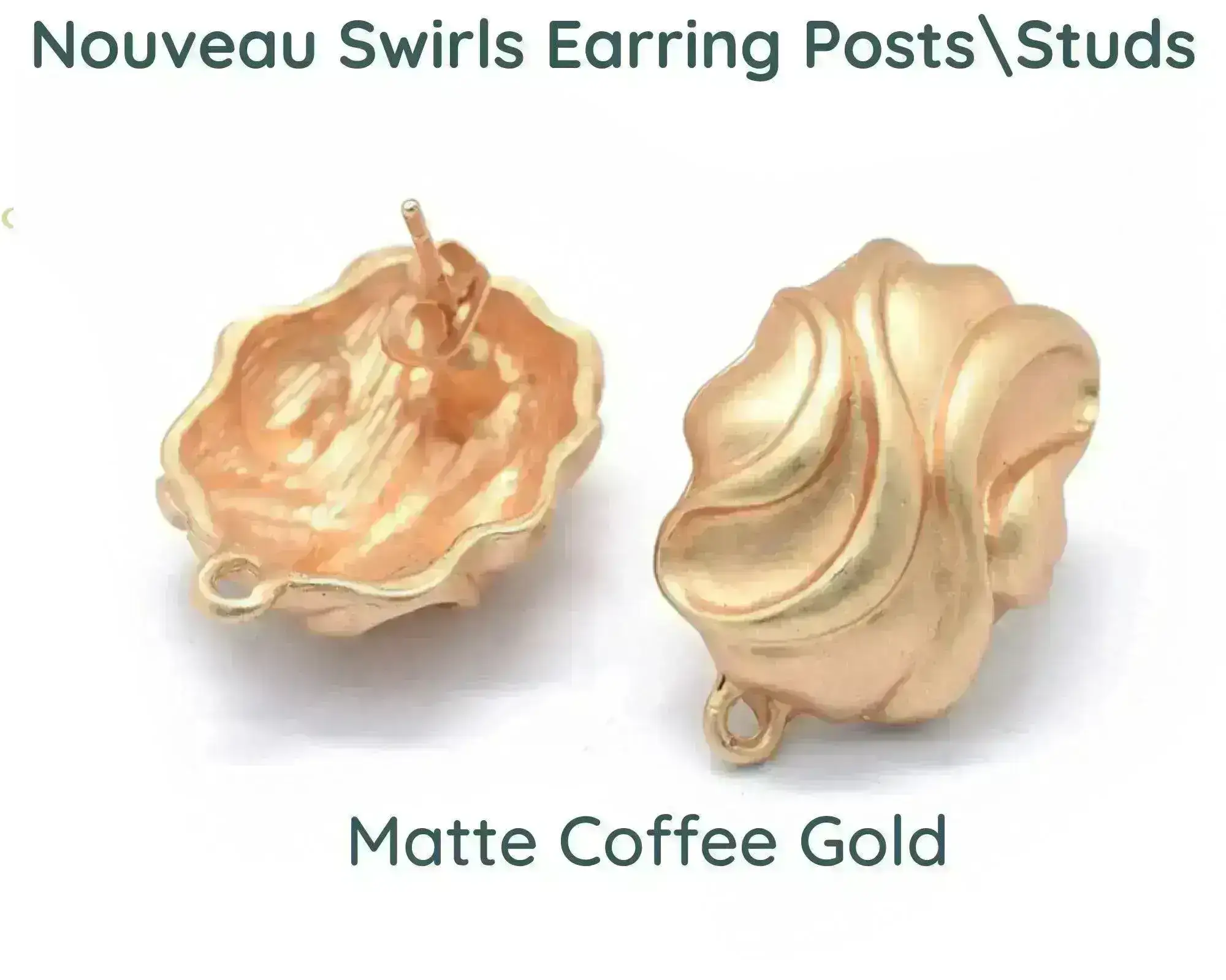 Nouveau Swirl, 1950's Style Earring Studs or Posts in 3 Finishes - Image 3