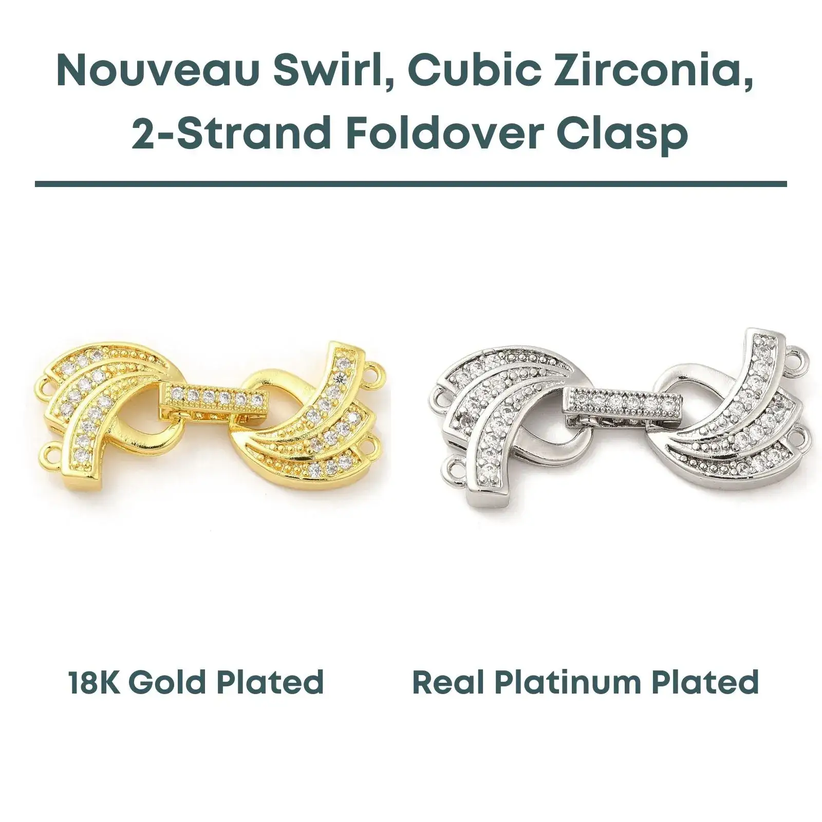 Nouveau Swirl, Cubic Zirconia, 2-Strand Foldover Clasp