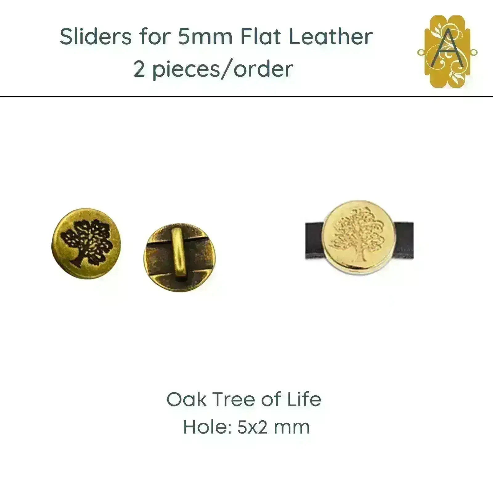 Oak Tree of Life, Sliders for 5mm Flat Leather, 2 Finishes