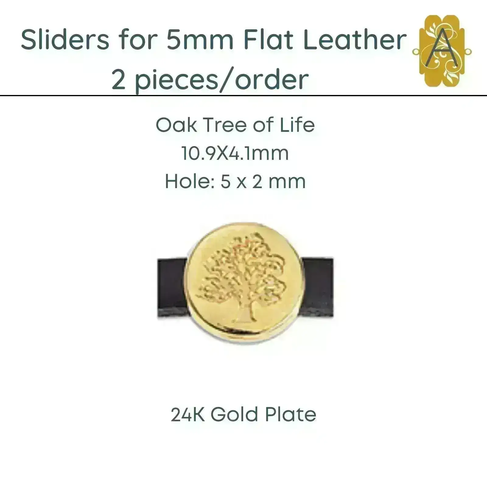 Oak Tree of Life, Sliders for 5mm Flat Leather, 2 Finishes - Image 3