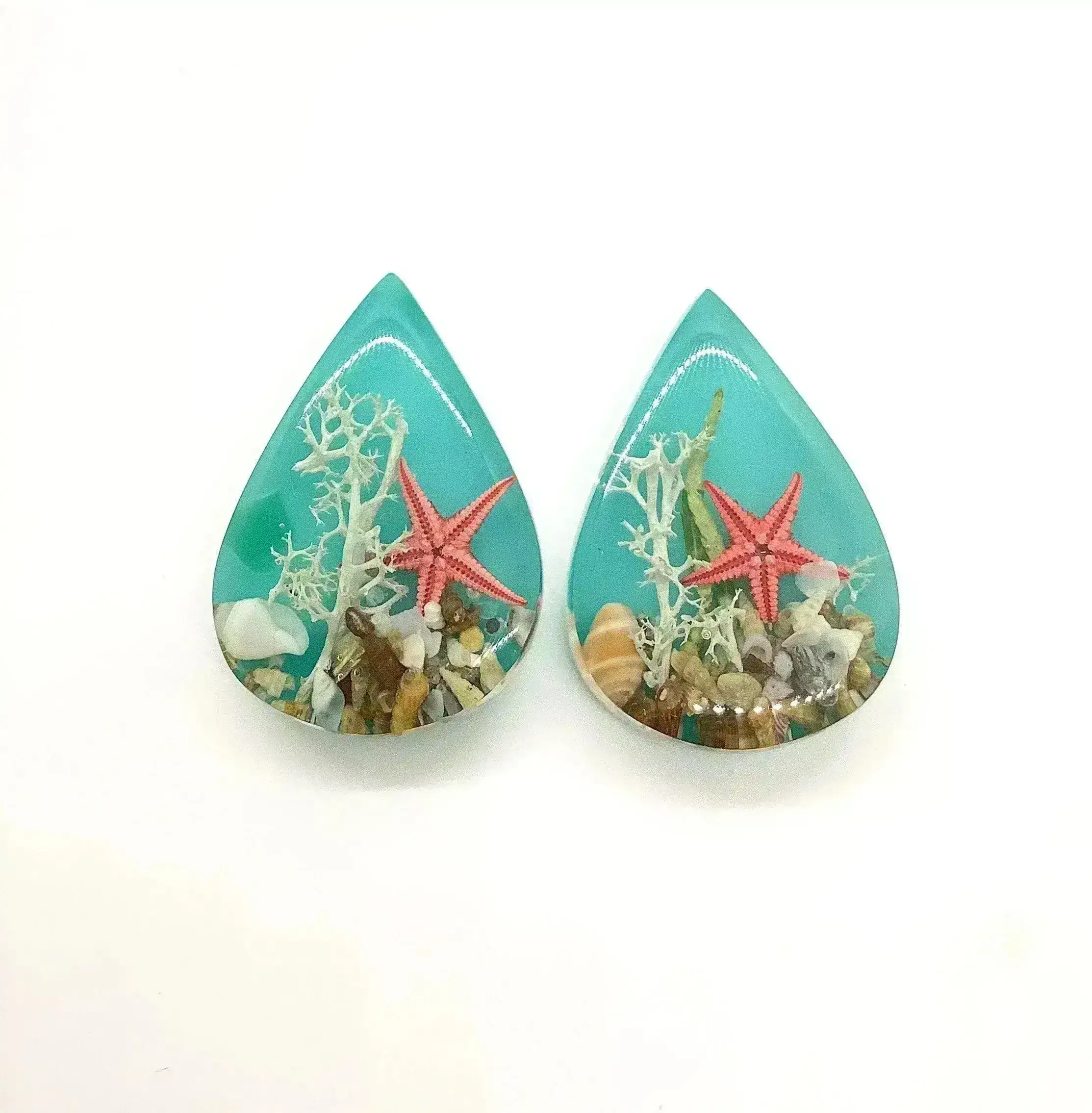 Seaside Teardrop Cabochon, Handmade, Resin & Sea Elements