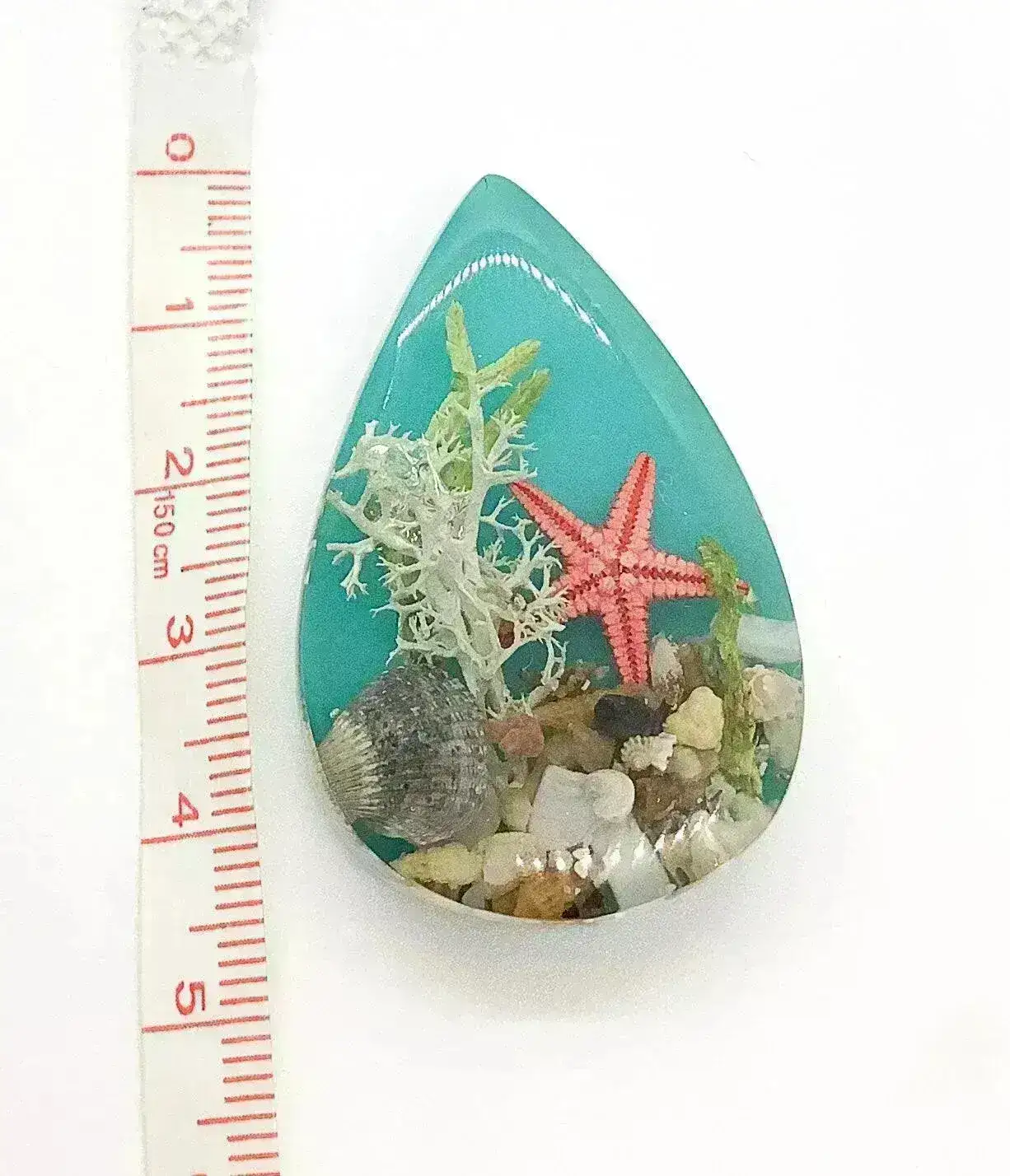Seaside Teardrop Cabochon, Handmade, Resin & Sea Elements - Image 2