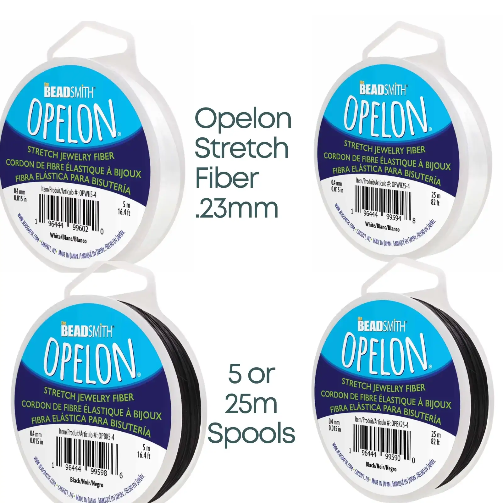 Opelon Stretch Fiber Cord, .4mm, White or Black