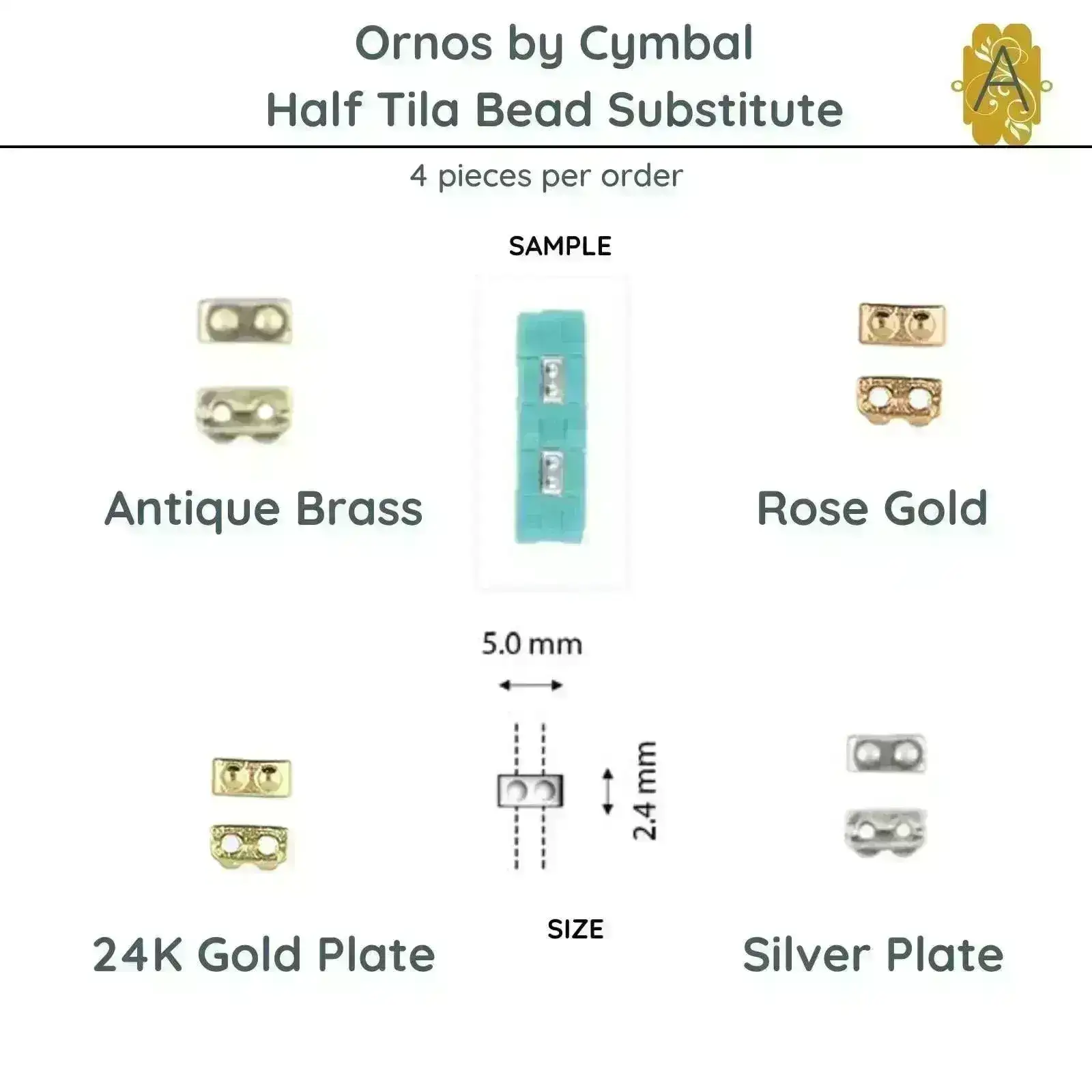 Ornos, Cymbal Half-Tila Bead Substitutes, 4 Pcs.