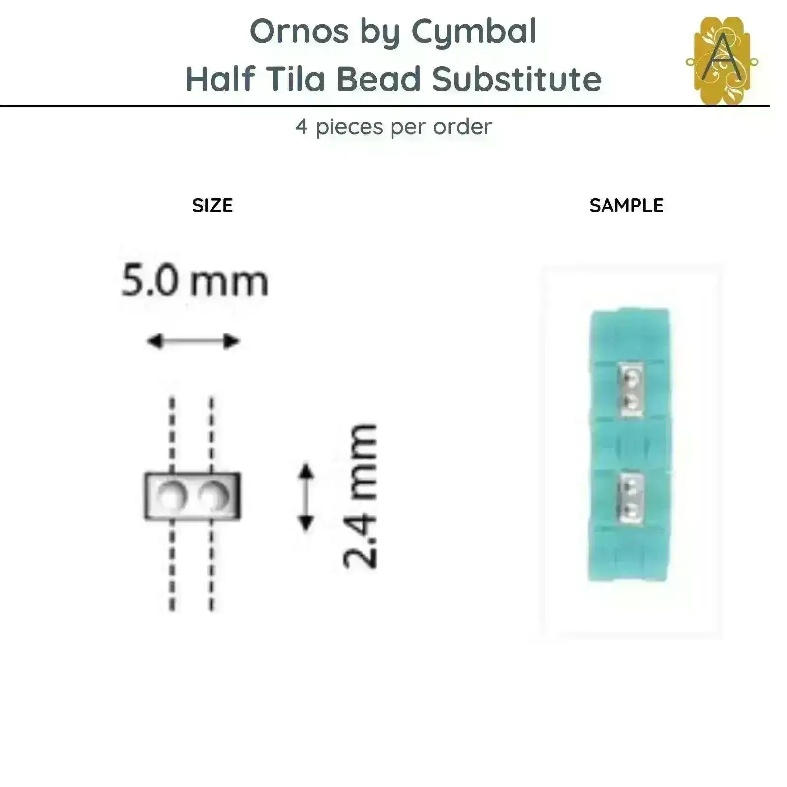 Ornos, Cymbal Half-Tila Bead Substitutes, 4 Pcs. - Image 2