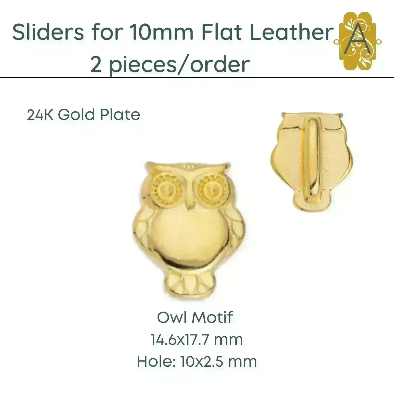 Owl Sliders for 10mm Flat Leather, 3 Finishes - Image 4