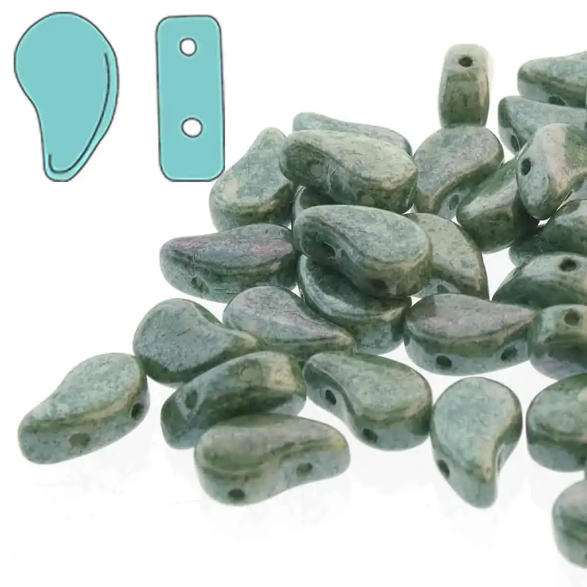 Paisleyduo Beads, Chalk Green Luster, 10g.