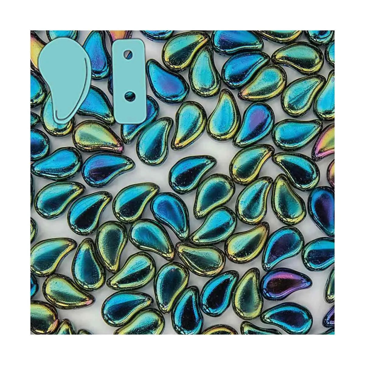 Paisleyduo Beads, Jet Green Iris, 10g.