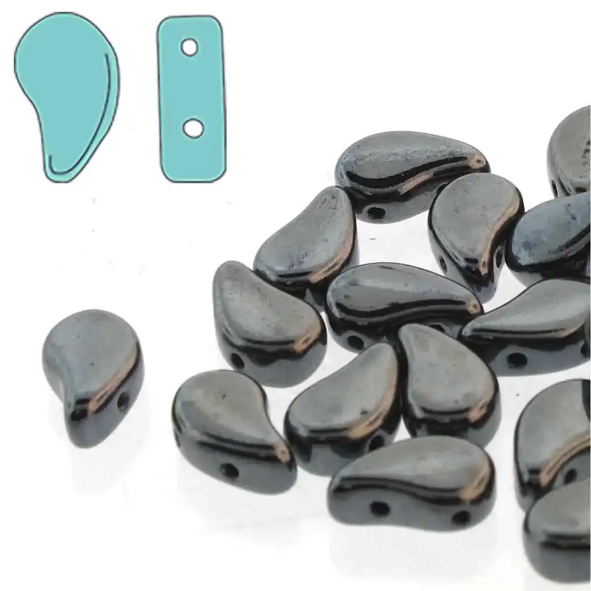 Paisleyduo Beads, Jet Hematite, 10g.