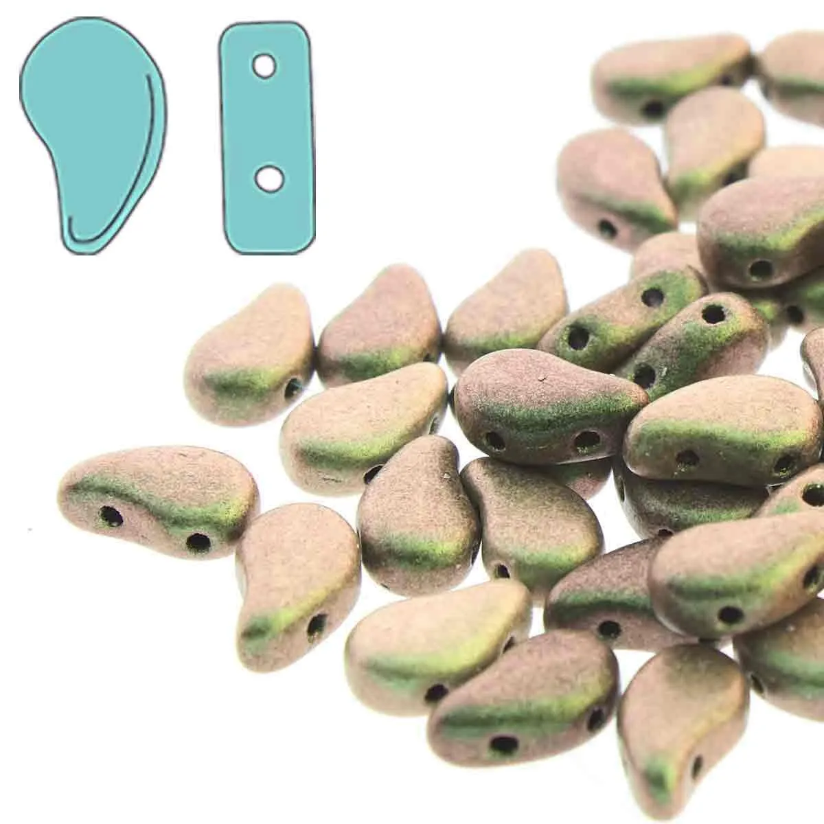 Paisleyduo Beads, Polychrome Sage & Citrus, 10g.