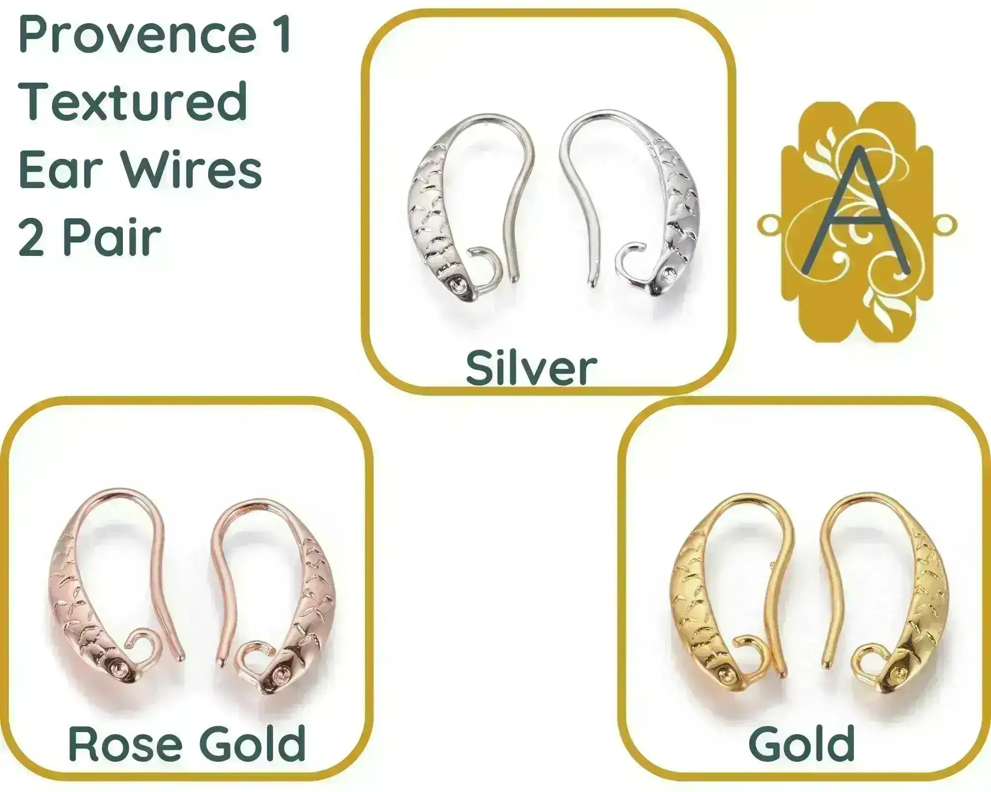 Provence 1, Textured Earring Wires in 3 Finishes