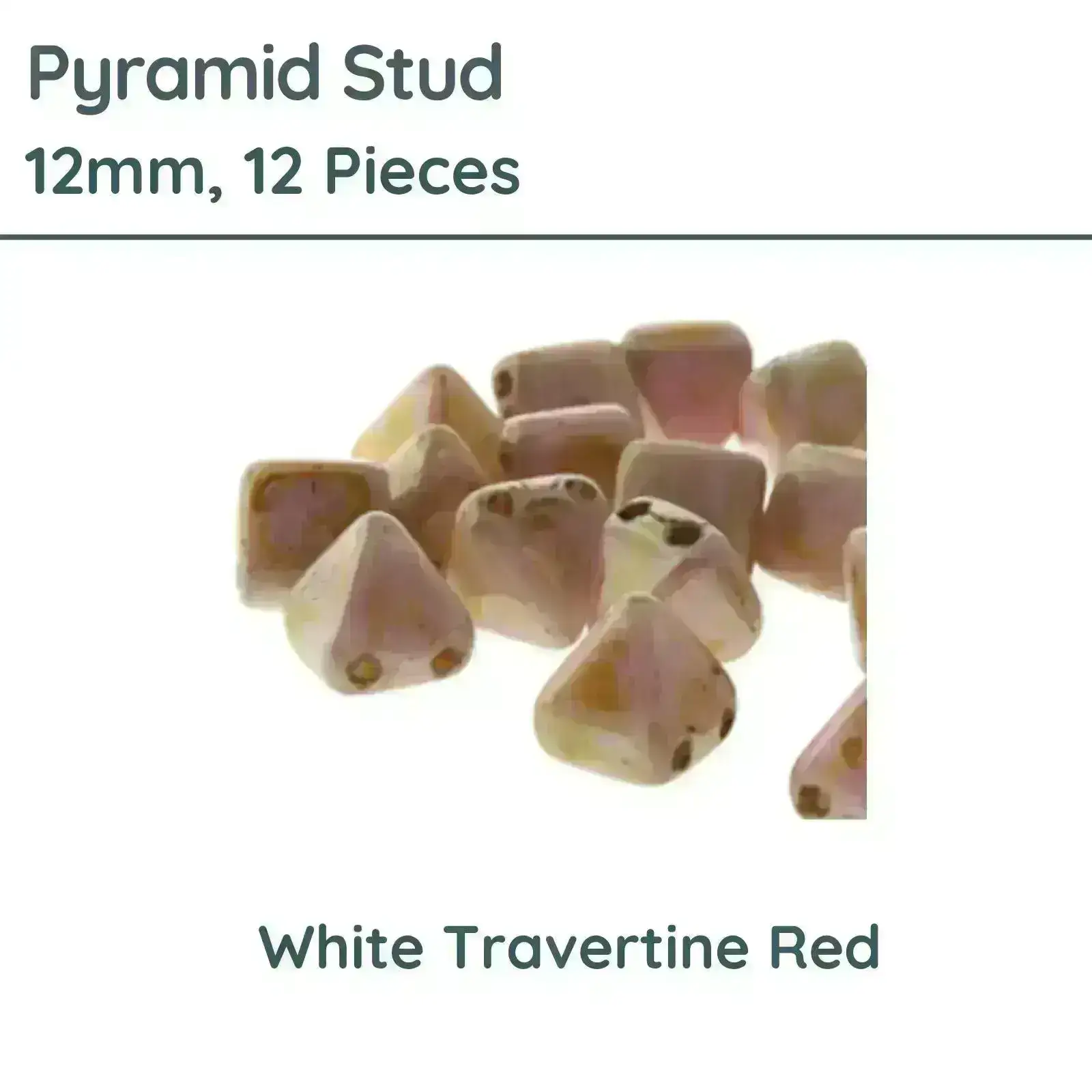 Pyramid Stud Beads, 12mm, White Travertine Red
