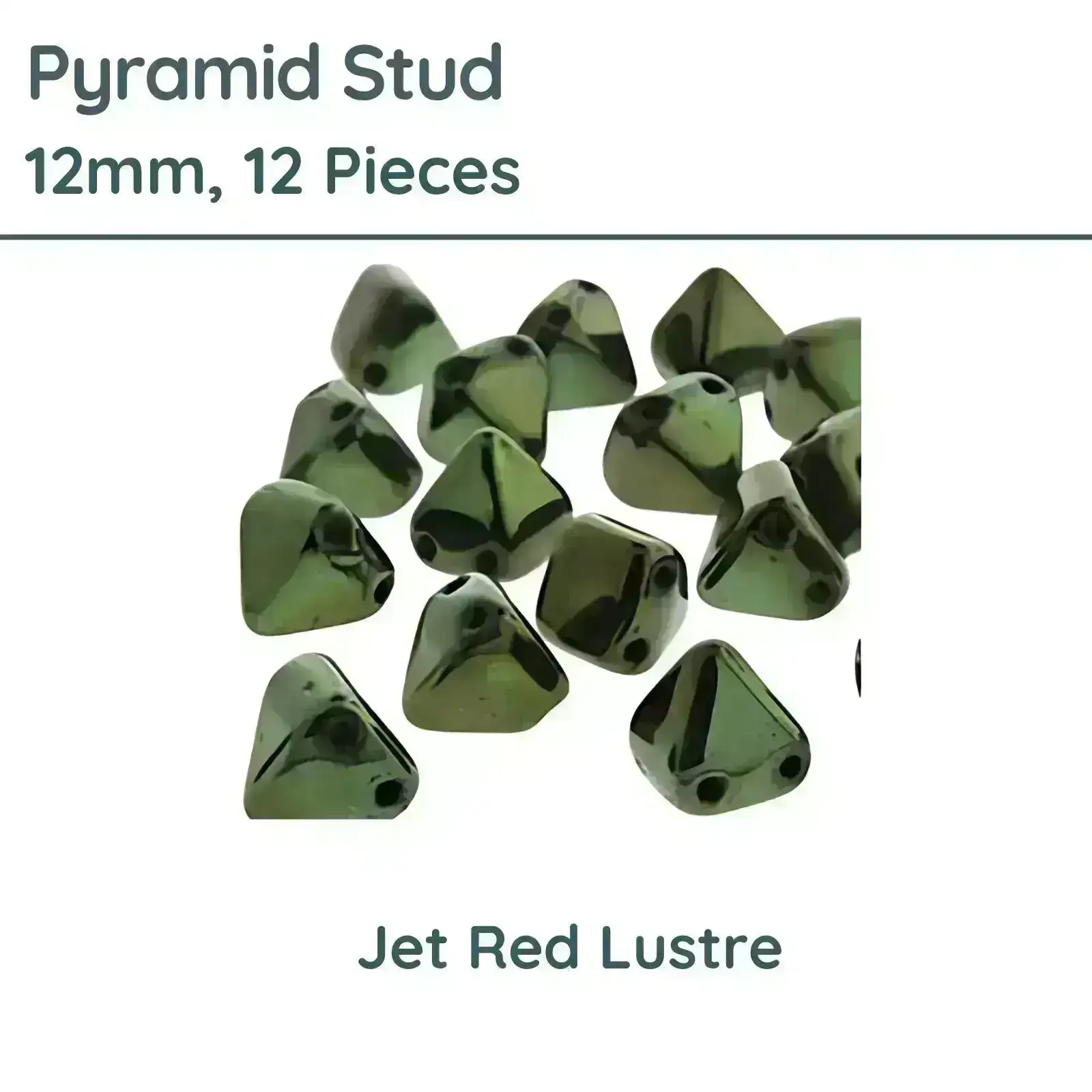 Pyramid Stud Beads, 12mm, Jet Red Lustre