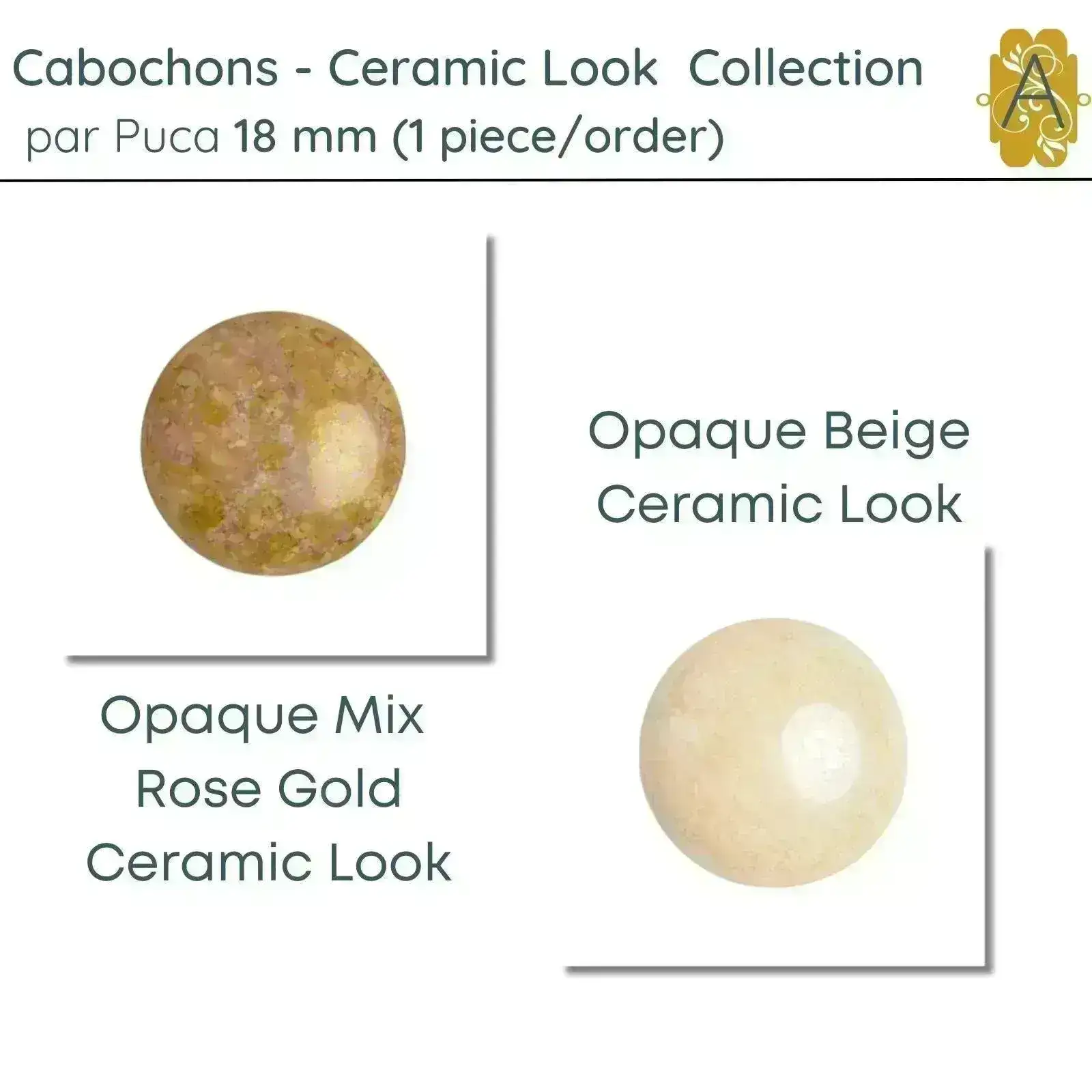 Cabochons par Puca, 18mm, Ceramic Look, 2 Colors