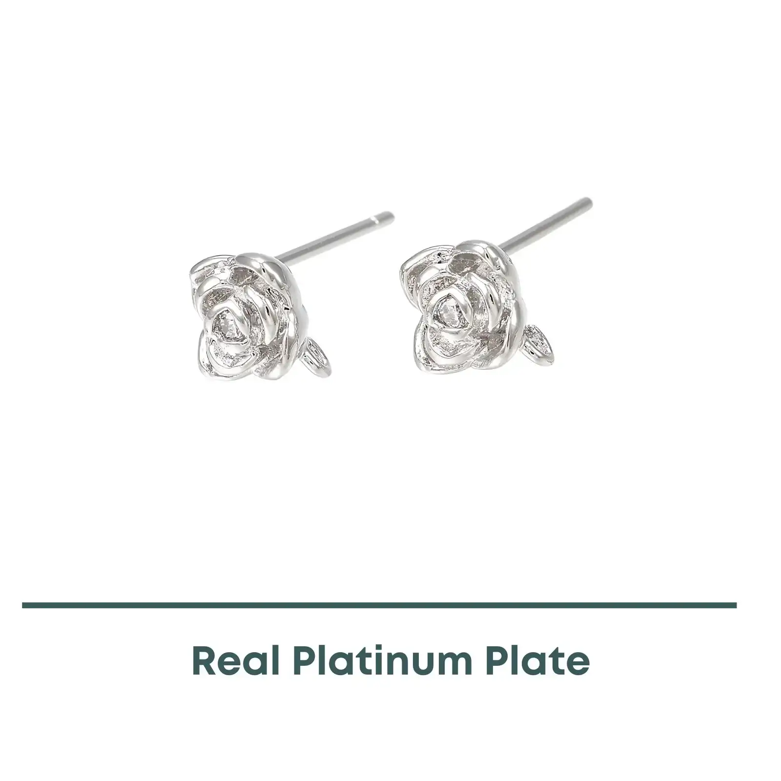 Rose Cubic Zirconia Earring Posts, 2 Pair - Image 2