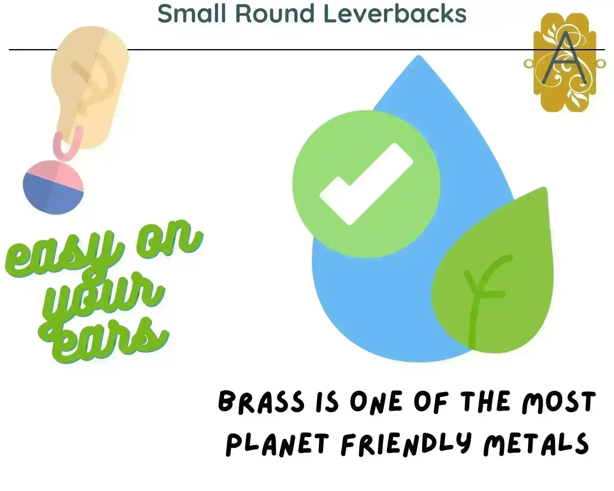 Round Leverbacks, Plated Eco-friendly Brass, 5 Pair, Small Size - Image 3