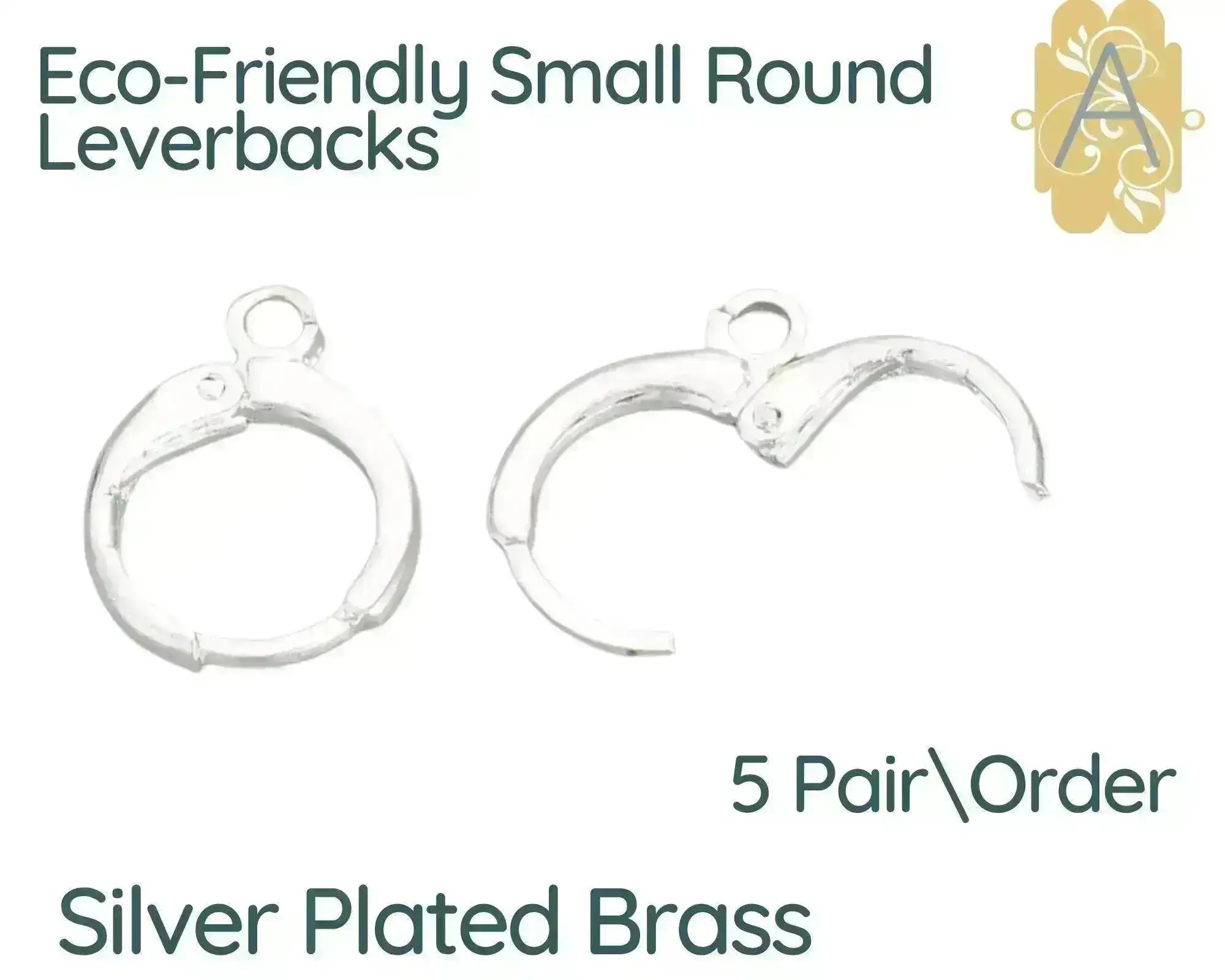 Round Leverbacks, Plated Eco-friendly Brass, 5 Pair, Small Size - Image 4