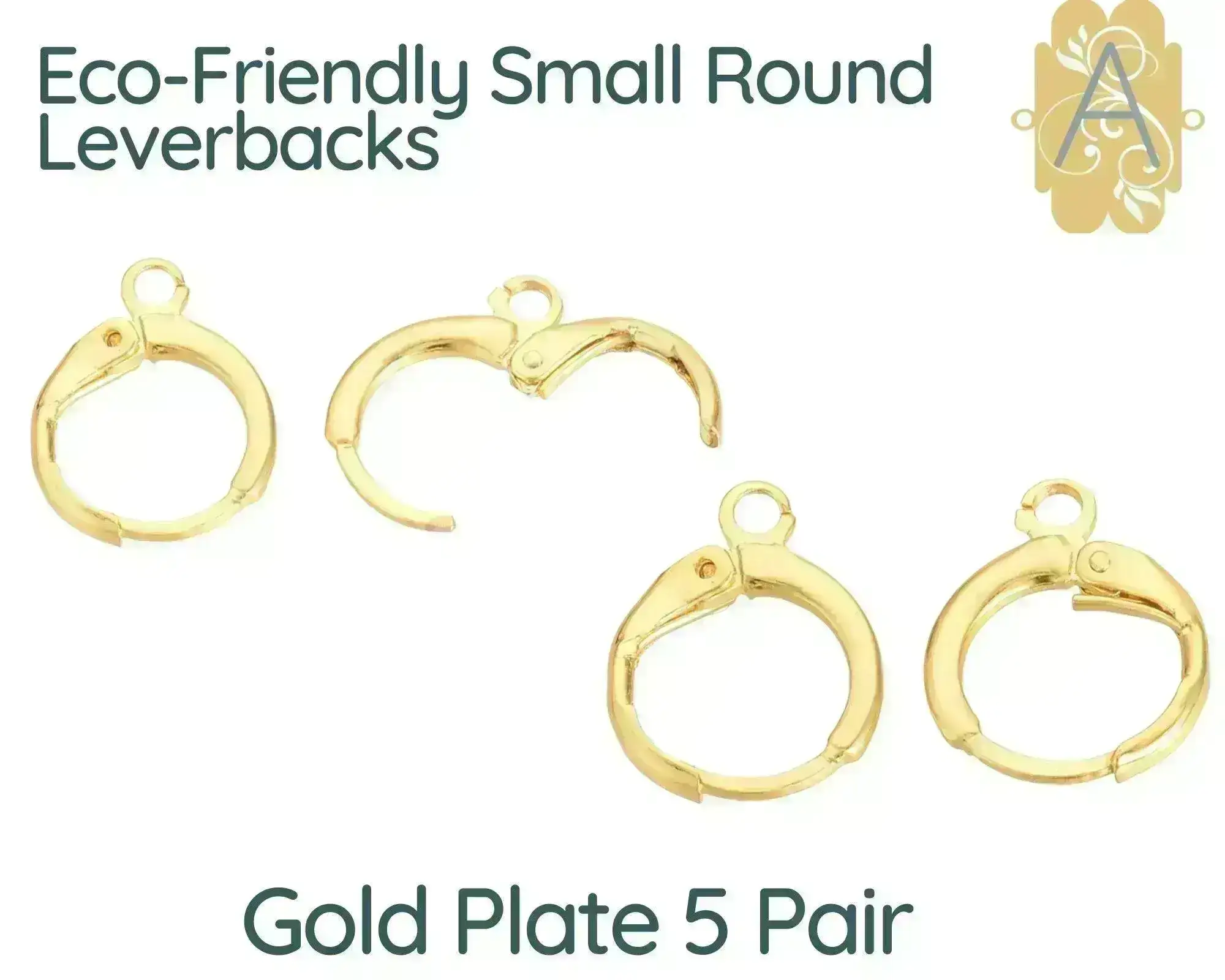 Round Leverbacks, Plated Eco-friendly Brass, 5 Pair, Small Size - Image 6