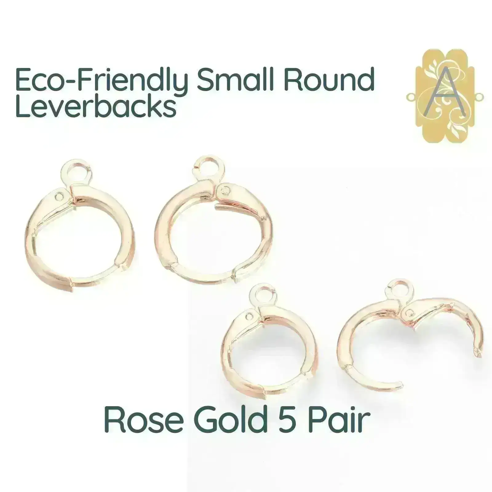 Round Leverbacks, Plated Eco-friendly Brass, 5 Pair, Small Size - Image 7