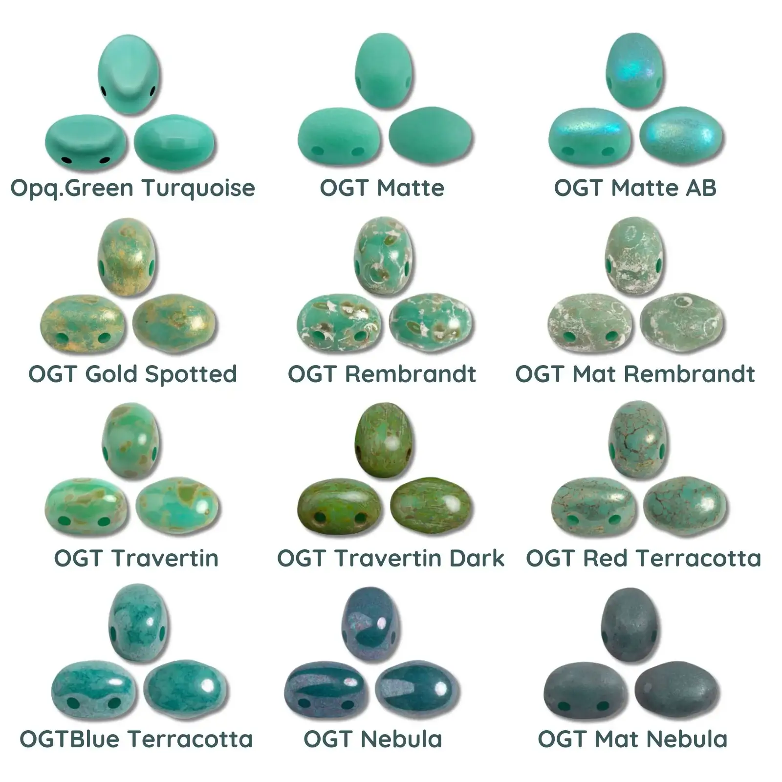 Samos Beads par Puca, Opaque Green Turquoise, 5g & 20g