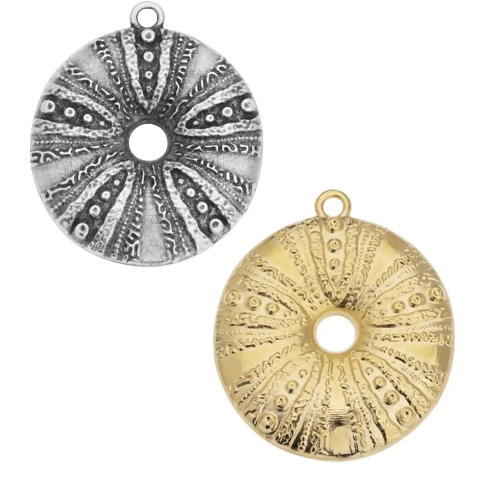 Sea Urchin Charm or Pendant, Precious Metal Plating - Image 4