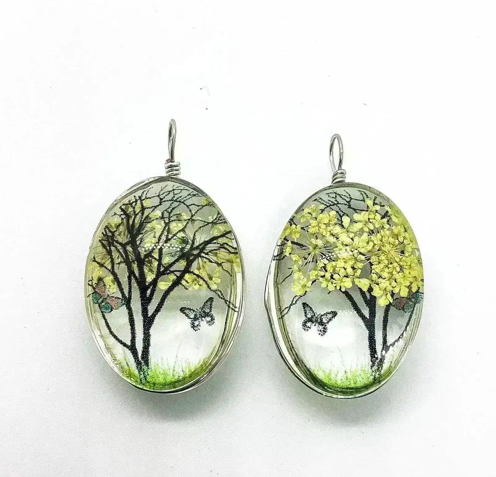Small 4, One of a Kind, Handmade Dried Flower Glass Pendants