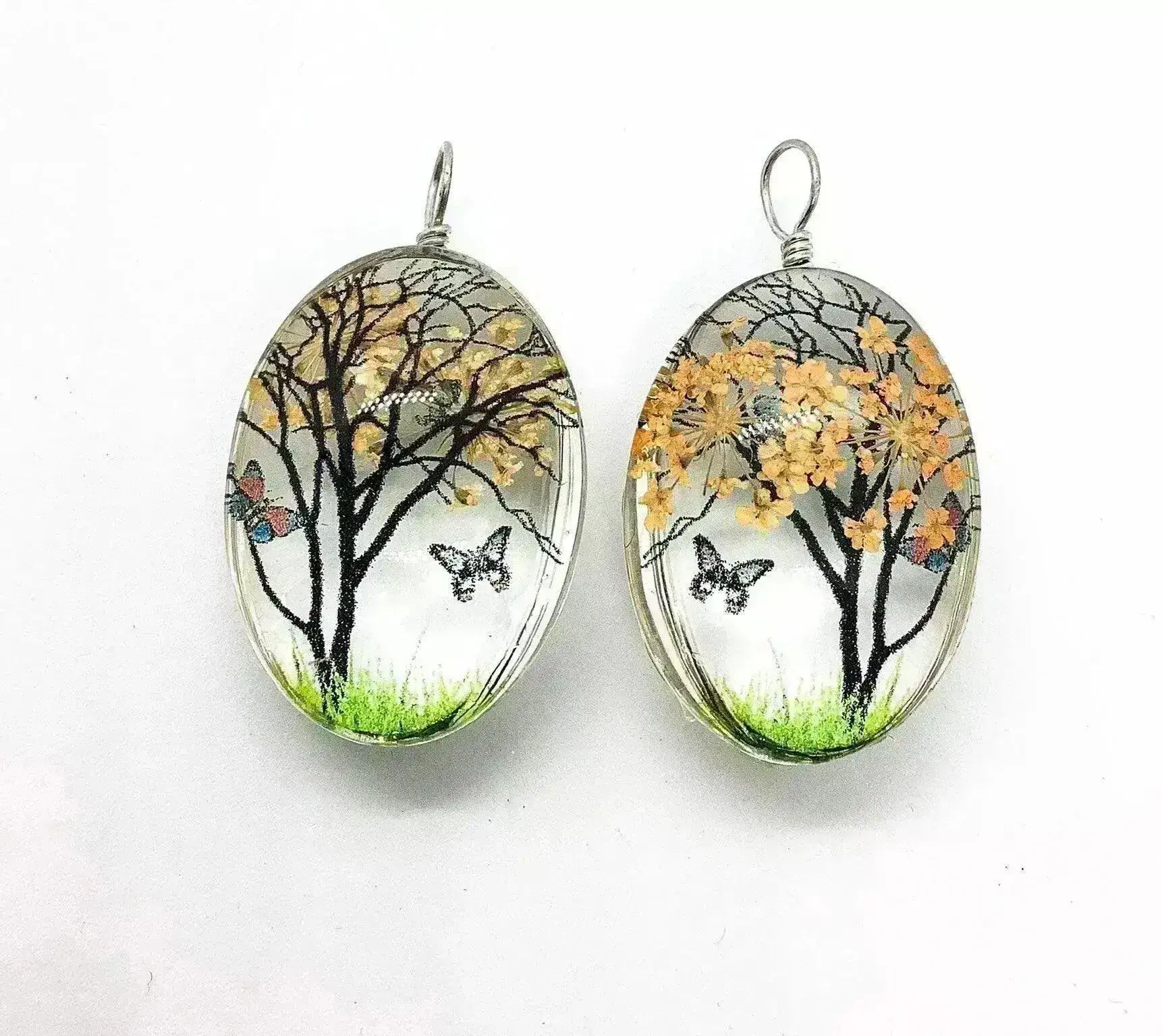 Small 4, One of a Kind, Handmade Dried Flower Glass Pendants - Image 2