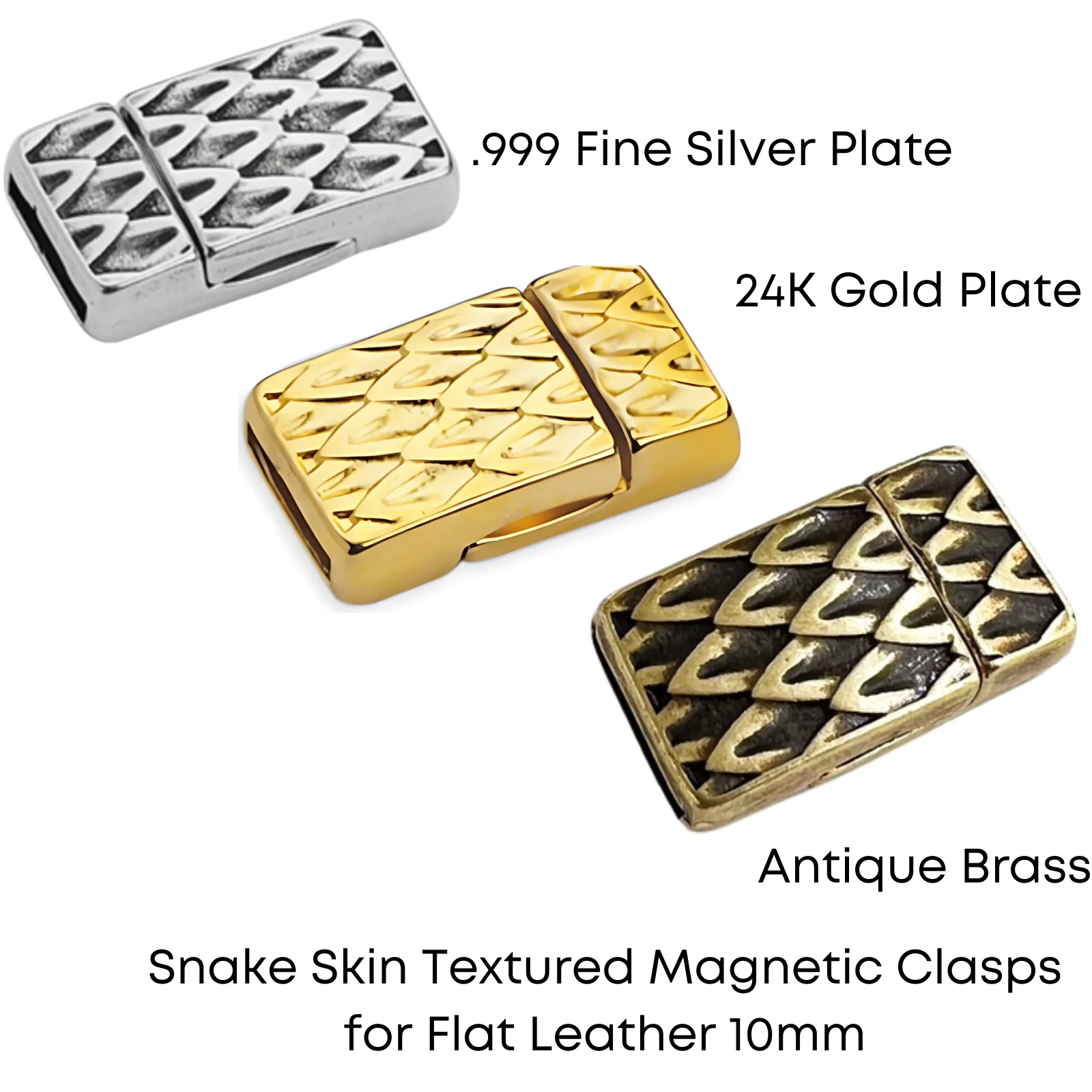 Snake Skin Textured Magnetic Clasp, for 10mm Flat Leather or Cork or Multi-Strands