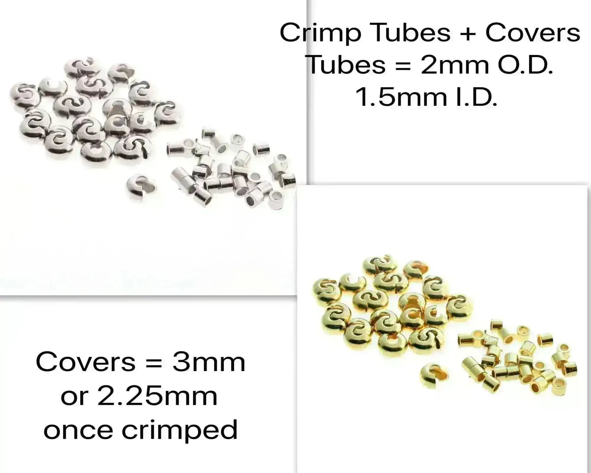 So Handy! Crimp Tube & Cover Set, 2mm Tubes, 3mm Smooth Cover, 48 Pcs. 2 Finishes