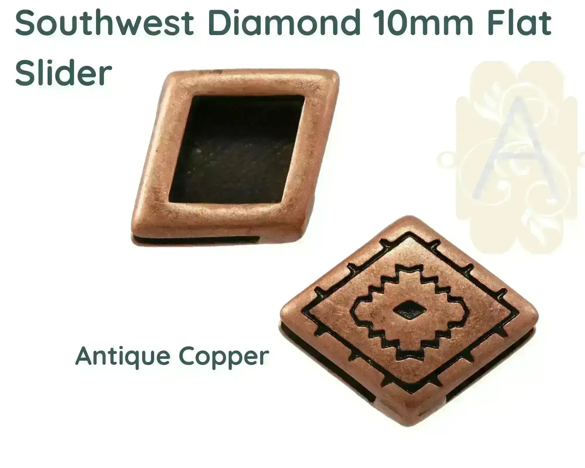 Southwest Diamond Sliders for 10mm Leather or Cork, 2 Pcs. 3 Finishes - Image 2