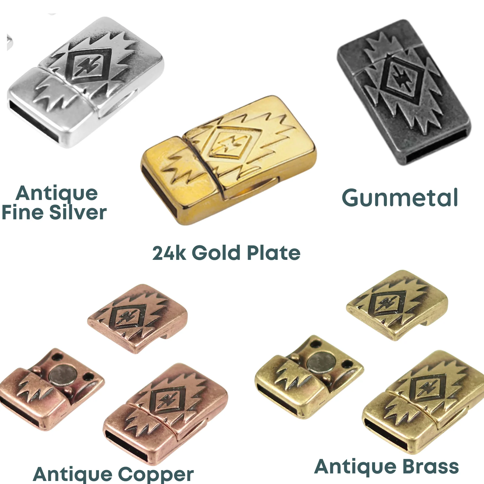Southwestern, 10mm Flat Leather Magnetic Clasp, Made in Europe