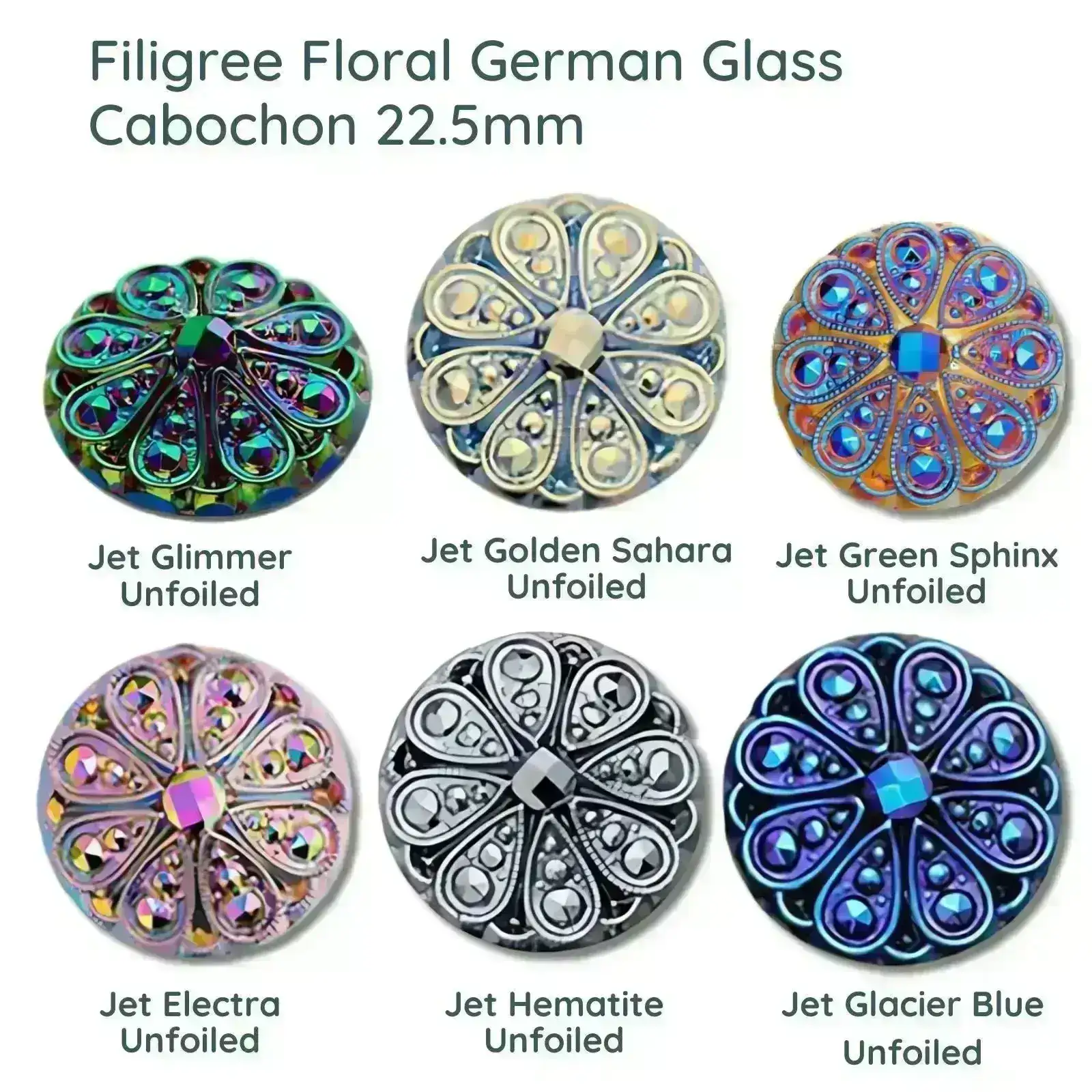 Filigree Floral, German Glass Cabochons, 22.5mm