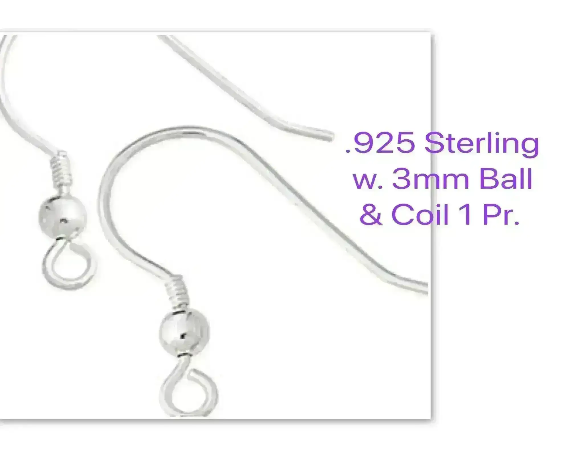 Sterling Silver Earring Wires, with 3mm Ball or Ball & Coil, 1 Pair