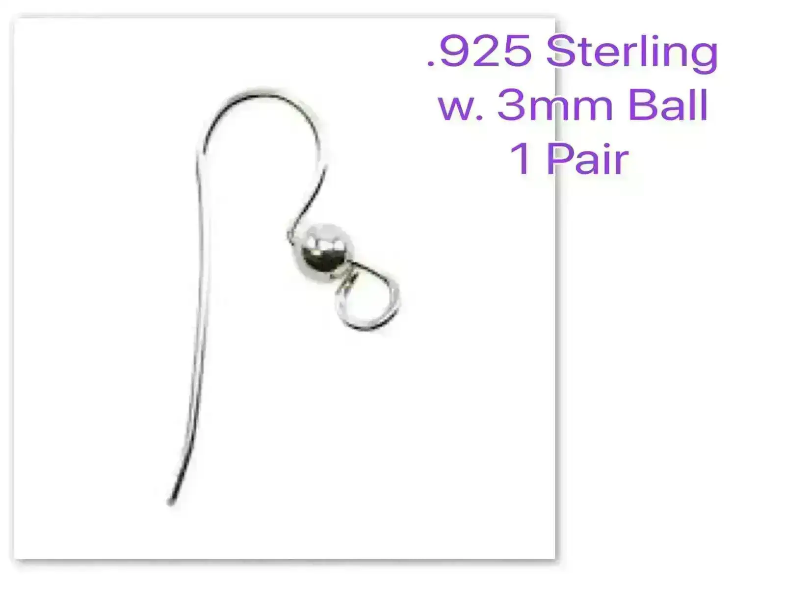Sterling Silver Earring Wires, with 3mm Ball or Ball & Coil, 1 Pair - Image 3