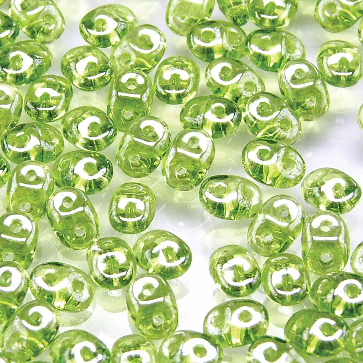 Superduo Beads, Olivine White Luster, 10g.